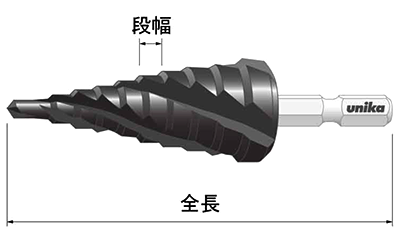 ユニカ ステップドリル クワトロ (六角軸シャンク)(耐熱チタンコーティング)SPQの寸法図