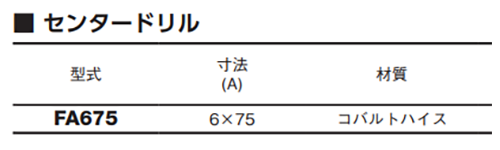 大見工業 FAホールカッター用センタードリル (FA)の寸法表