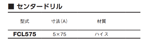 大見工業 FCLホールカッター用センタードリル (FCL)の寸法表