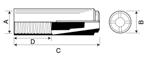 鉄 ドロップインアンカーバケツタイプ(DAB) (メネジ内部コーン式)AYの寸法図