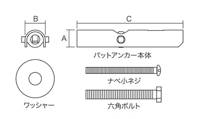 ステンレス パットアンカー パック入り(中空壁用)(AP-S)(ミリネジ・ インチ)の寸法図