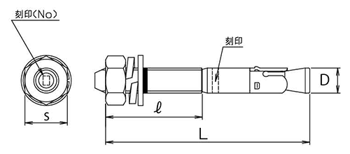 ステンレス トルコンアンカー STCW(ウェッジ式) サンコーテクノの寸法図