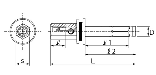 ステンレス イージーアイ アンカー (EZI)懸垂物取付け用あと施工用(インチ・ウイット)(サンコーテクノ)の寸法図
