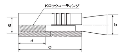 ステンレス Kロックアンカ (メネジタイプ・本体打込式)ゆるみ止め機能付(KFC製)の寸法図