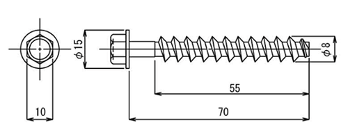 SUS410 アスファルト用アンカー (ポストフレックス設置時補強用ビス)の寸法図