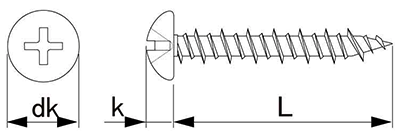 ステンレス SUS410 ハードエッジ(コンクリート用ビス)(+)ナベ頭の寸法図