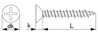 ステンレス SUS410 ハードエッジドライブ(+)皿頭 (コンクリート用ビス)(サンコーテクノ)の寸法図