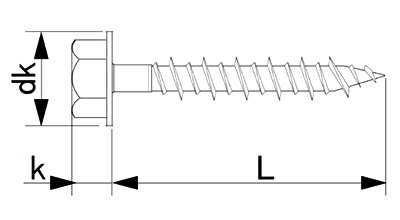 ステンレス SUS410 ハードエッジドライブ HEX(六角頭) (コンクリート用ビス)(サンコーテクノ)の寸法図