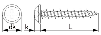 ステンレス SUS410 ハードエッジ (+)ナベワッシャーヘッド(WH)の寸法図