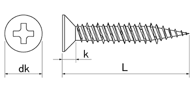 ステンレス410 Pレスアンカー/サンディールパック(コンクリート用ビス)(+)皿頭 PFタイプの寸法図