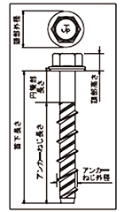 ステンレスSUS410 ハイタップ HEX(六角頭/小頭)(コンクリート用ビス)(JPF品)の寸法図
