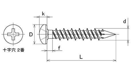 ステンレス SUS410 タップコン (+)ナベ頭 クールパック (ドリル付き)(コンクリート用ビス)の寸法図