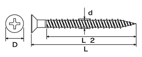 ステンレスSUS410 Pレスアンカー(コンクリート用ビス) (+)皿頭(小頭) Fタイプ (SIGTEC品)の寸法図