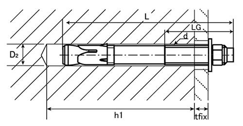 SUS316 ウェッジ式締付方式アンカー(HSA)トルク型アンカー(HILTI)の寸法図