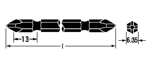 ベッセル パワービット 両頭(パワー刃先/磁気入り)(対辺6.35)(No.A14P)の寸法図