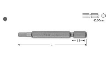 ベッセル ビット A16(対辺4mmまで)(六角穴付きボルト用)の寸法図