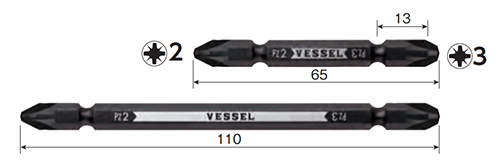 ベッセル 両頭コンビビット (PZ14/ポジドライブ)(2本組)の寸法図