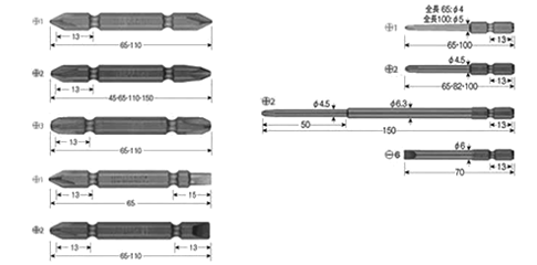 ベッセル 両頭彩ビット(IR14-H)(2本組)の寸法図