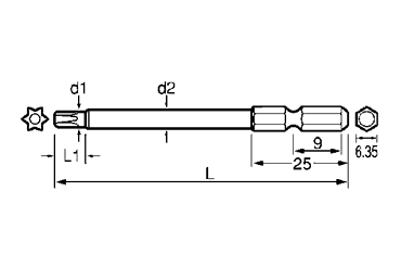 TORXビット タンパプルーフ(JT)(ピン付き)の寸法図