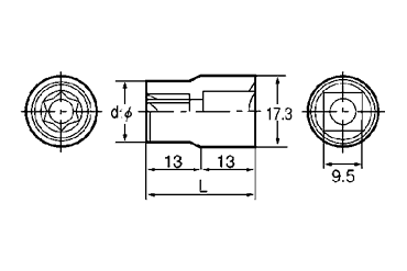 TORX E型ソケット(Q6E)(差込角9.5mm・全長26mm)の寸法図