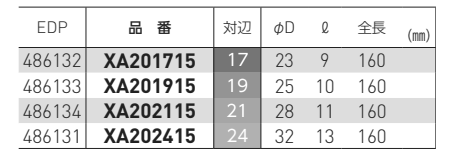 ベッセル 電動ドリル用 超ロングソケット (XA)(12角タイプ)の寸法表