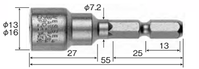 ベッセル ゴールドナットセッター(マグネット式/ ヘクス六角頭)(GSAM)(対辺6.35mm軸)の寸法図