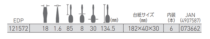 ベッセル (-)水栓ドライバー (5700WP)の寸法表
