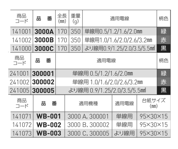 ベッセル ワイヤーストリッパー№3000 (本体/ブレード)の寸法表