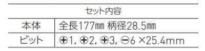 ベッセル ラチェットドライバー 4本組TD-6 (804MG)の寸法表