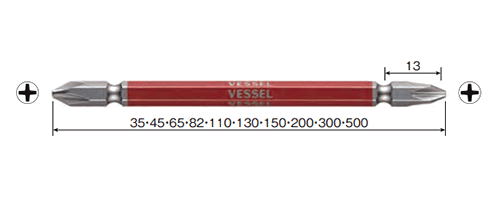 ベッセル 剛彩ビット(+) 両頭 5本組 (GS5P)の寸法図