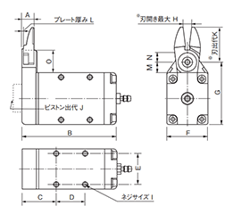 ベッセル F型エアーニッパー(小型・軽量)(GT-NF05)の寸法図