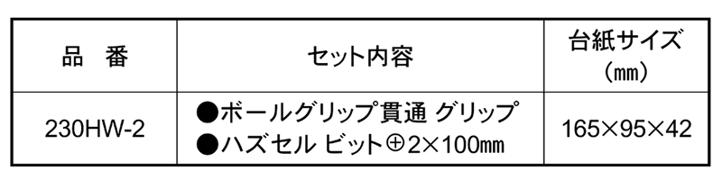 ベッセル ハズセルボールグリップ貫通 (貫通タイプ差替ねじはずし)(230HW-2)の寸法表