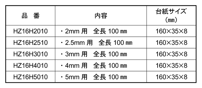 ベッセル ハズセルヘックスビット (六角穴用ねじはずし専用ビット)(HZ-H)の寸法表