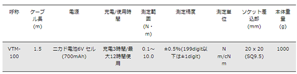 ベッセル トルクメーター (VTM)(電動工具トルクチェック/ 充電式 軽量)の寸法表