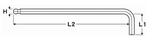 エイト ボールポイント六角棒スパナ(ロング) BH-の寸法図