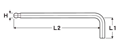 エイト ボールポイント六角棒スパナ(セミロング)(No.016-)(ミリタイプ)の寸法図