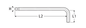 エイト ボールポイント六角棒スパナ(セミロング)(No.016-)(インチタイプ)の寸法図