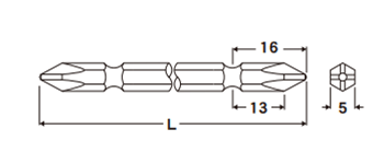 エイト (10本組) 両口プラスビットEA-05 (磁性あり)(シャンク5x13mm)の寸法図