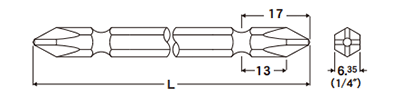 エイト (10本組) 両口プラスビットEA-01S (+)2番ビット(プラスチックホルダー付き)の寸法図