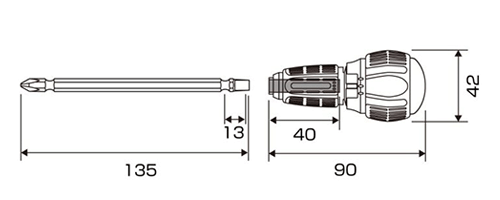 アネックス(ANEX) クイックボール72 ラチェットドライバー (397-)の寸法図