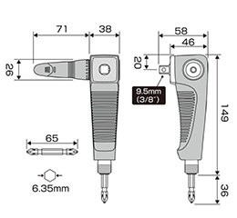アネックスツール(ANEX) ソケット用 強靭L型アダプター(AKL)(差込角 3/8”・1/2”)の寸法表