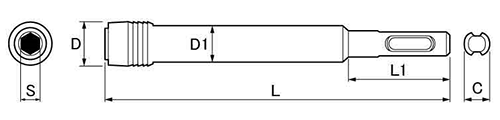 アネックス(ANEX) SDSプラス エクステンションホルダー(差込口対辺6.35/ビット延長用)((AKL)の寸法図