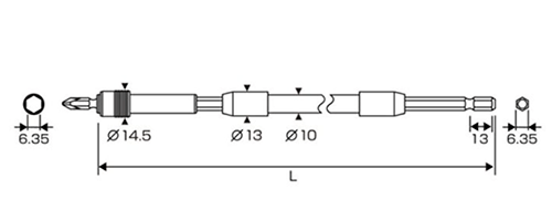 アネックスツール(ANEX) ロングビットホルダー(ALH)(対辺6.35mm六角軸)の寸法図