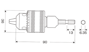 アネックス(ANEX) ドリルチャック(AKL)(Φ1.5～10mm / 6.35mm六角軸)の寸法図