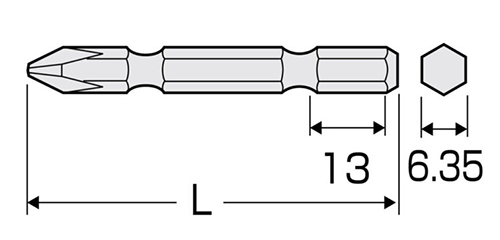 アネックス(ANEX) 差替用シャンクビット (AKL-P・2本入り(対辺6.35mm六角軸)の寸法図