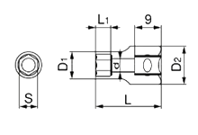TONE ソケット 差込口6.35mm (2S)(6角)(ミリ径)の寸法図