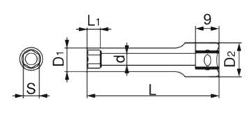TONE ディープソケット 差込口6.35mm (2S-L)(6角)(ミリ径)の寸法図