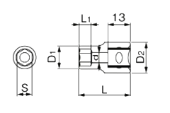 TONE ソケット 差込口9.5mm (3S)(6角)(ミリ径)の寸法図