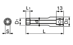 TONE ディープソケット 差込口9.5mm (3S-L)(6角)(ミリ径)の寸法図