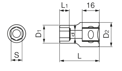 TONE ソケット 差込口12.7mm (4S)(6角)(ミリ径)の寸法図
